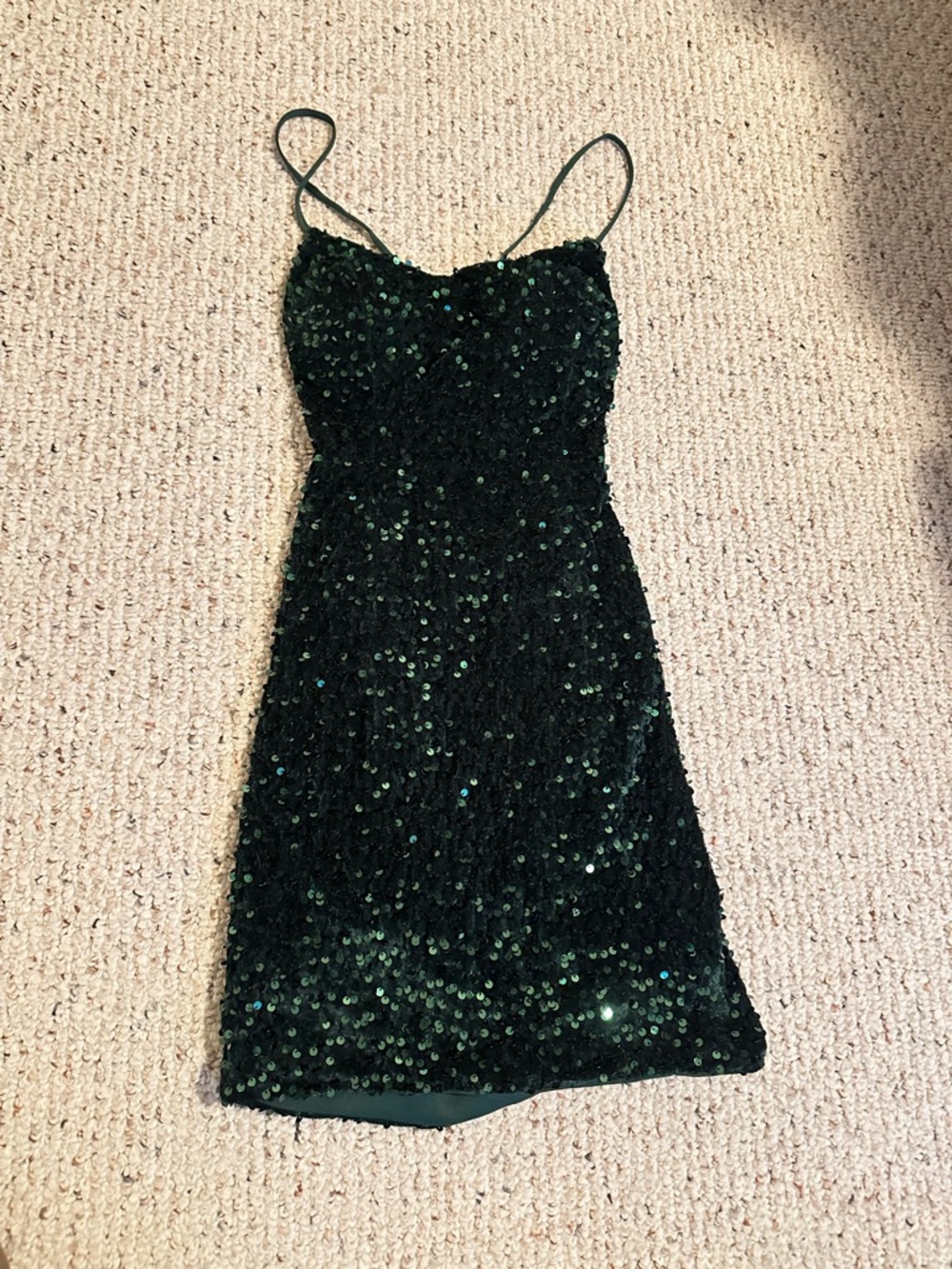 Lined Green Sequin Spaghetti-Strap Party Dress Size 2